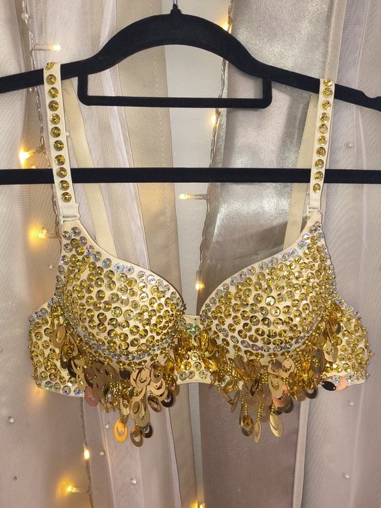Forplay Other - Forplay Gold Rhinestone Sequin Fringe Rave Bra Top Size 34B